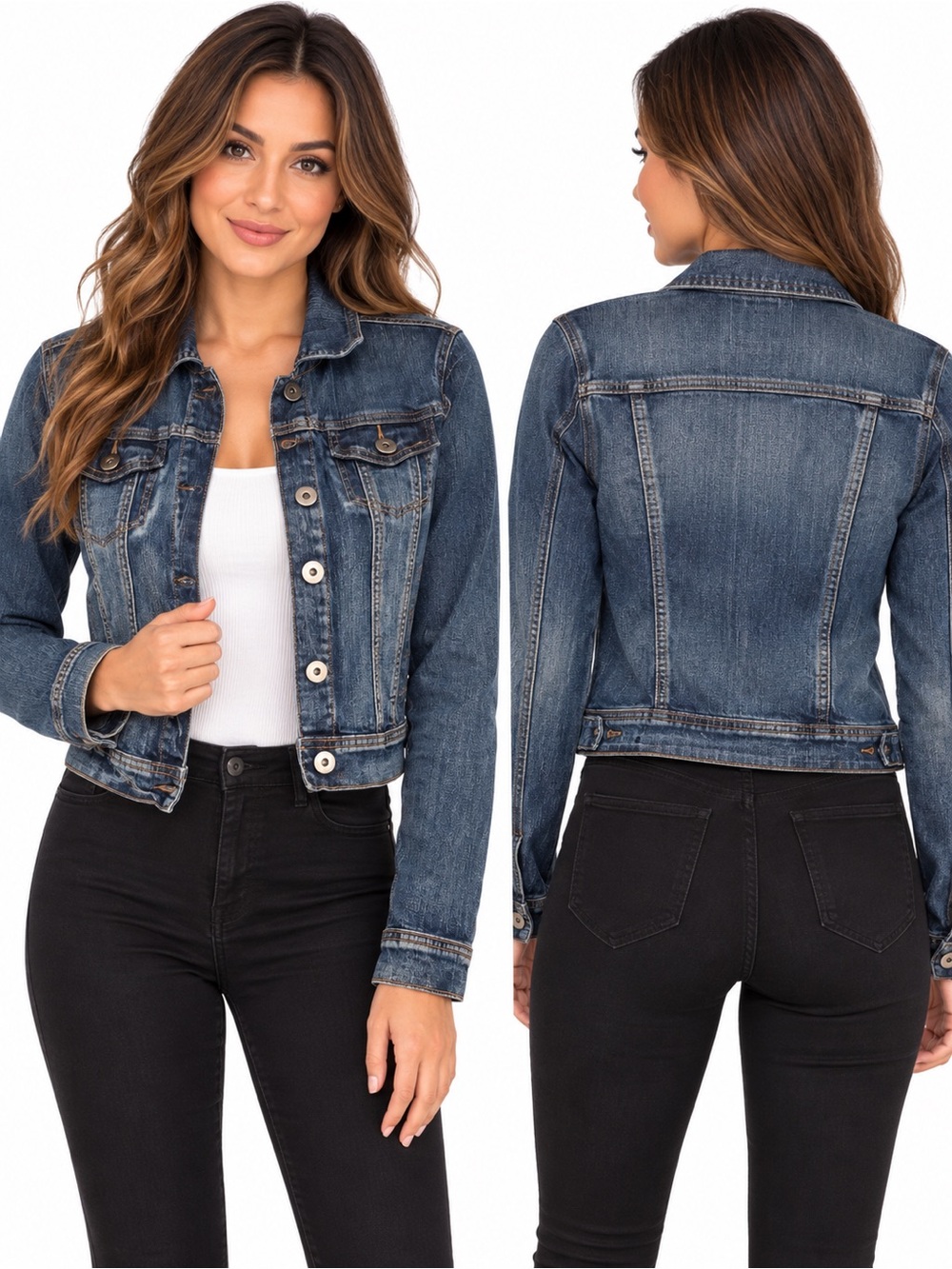 Chiqle Denim Architect Blue Denim Jean Jacket Size L